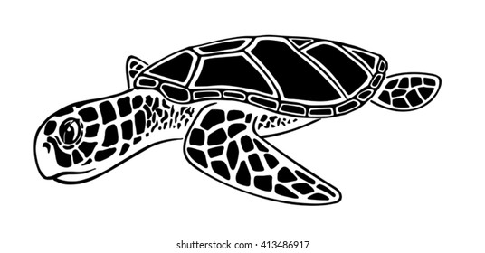 black and white isolated sea turtle