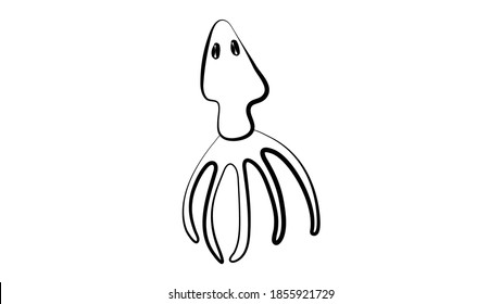 Black and white isolated squid icon on white backdrop.