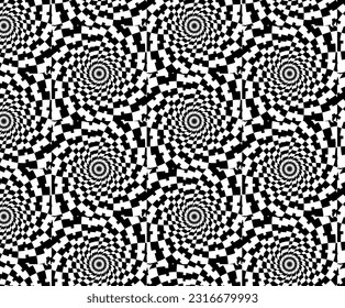 Patrón de espiral isométrica en blanco y negro - fondo transparente. Caos geométrico en blanco y negro