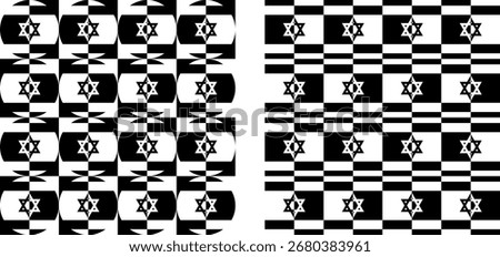 black and white israel flag pattern set. vector illustration