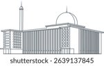 black and white istiqlal mosque vector image, the beauty of the istiqlal mosque black and white background. Line art of istiqlal Mosque. isolated istiqlal mosque with outline.