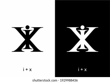 Black and white ix or xi initial letter text design