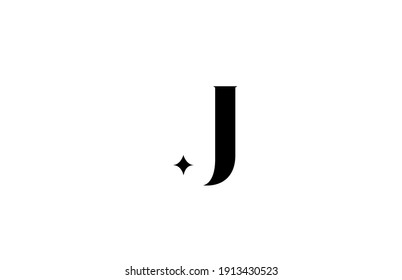 logotipo de letra J en blanco y negro para negocios con estrella. Grabado creativo para compañía. Diseño de iconos de marca de identidad corporativa 