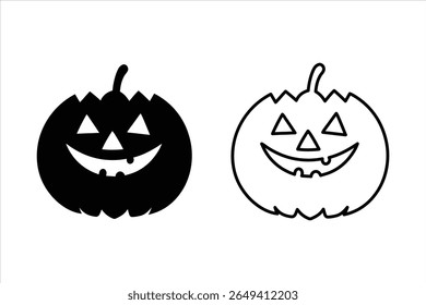 Black and white jack o lantern icons halloween pumpkin.