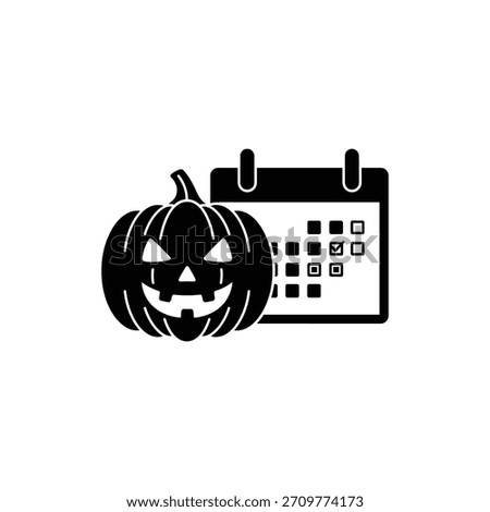 Black and White Jack O Lantern Pumpkin Behind Calendar Icon