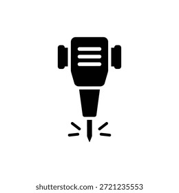 Icono de martillo neumático blanco y negro que representa el equipo de demolición o construcción