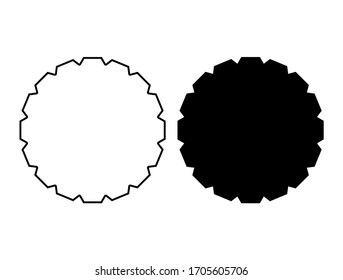 black and white jagged circle shape, round logo background frame.