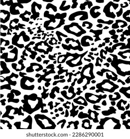 Black white jaguar, leopard, cheetah, panther fur. Monochrome camouflage background with animal skin leopard seamless pattern print