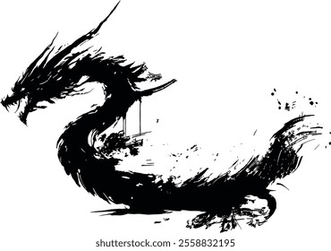 Black and White Japanese Dragon Silhouette Sticker Design