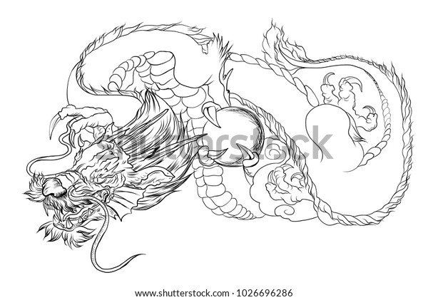 Black White Japanese Dragon Tattoooutline Japanese Stock Vector ...