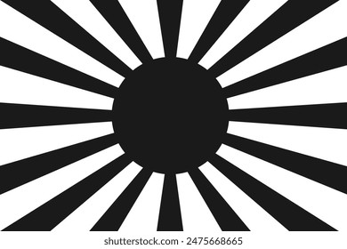 Black and white Japanese flag vector illustration isolated. Imperial Japanese Army Flag. Rising Sun symbol. Patriotic emblem banner. State in Asia, national symbol.