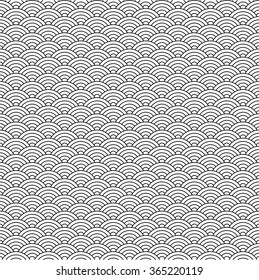Black and white japanese pattern, line drawing, vector illustration