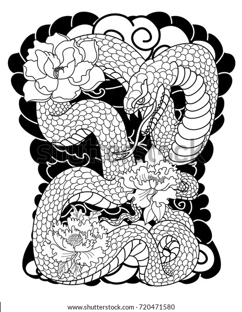 Black White Japanese Snake Peony Flower Stock Vector Royalty Free 720471580