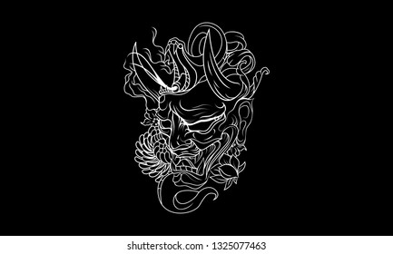 Black And White Japanese Tattoo Style Vector Illustration
