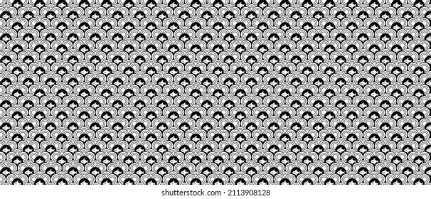 Black and white Japanese wave with fish pattern background. Modern abstract vector illustration texture. EPS 10