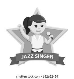black and white jazz singer woman in star emblem black and white style