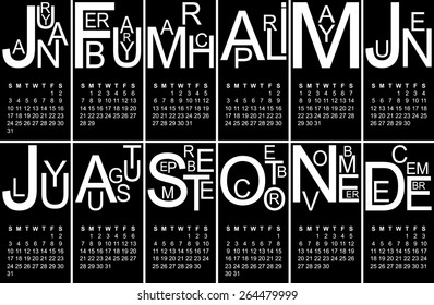 Black and white jazzy 2016 calendar, vector, eps 10