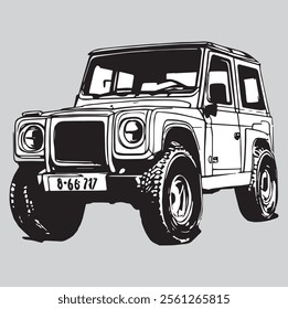 Black and White Jeep Vector Illustration