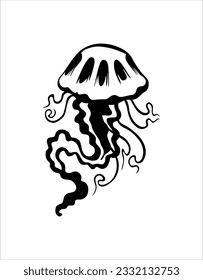 Black and white jellyfish pattern outline