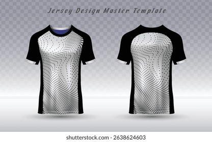 Black and white jersey with topographic dot patterning and raglan sleeves, perfect for soccer and football kits, esports uniforms, or competitive team apparel.