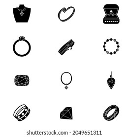 Black and white Jewelry flat vector collection set