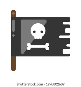 Black and white jolly roger with skull and bone icon vector flat illustration. Traditional scary pirate flag with skeleton isolated. Famous emblem of ancient criminal nautical warriors