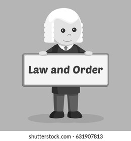 black and white judge with law and order board sign black and white style