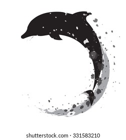 black and white jumping dolphin with a splash for your design