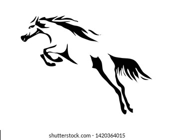Black and white jumping horse tattoo logo design