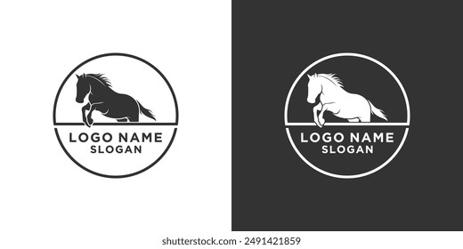logo de Vector de caballo de salto blanco y negro