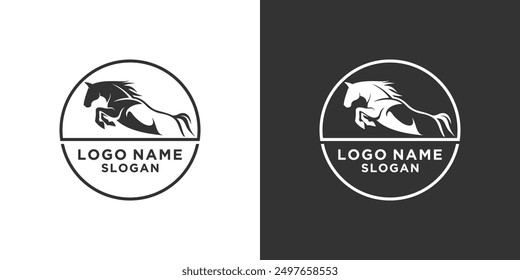 black and white jumping horse vector logo