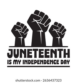 Black and White Juneteenth Graphic with Three Stylized Raised Fists Symbolizing Strength and Solidarity