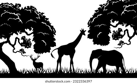 Black and white of Jungle forest landscape design vector illustration