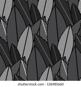 Black and white jungle plants. Seamless pattern. Vector.