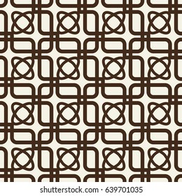 Black and white kaleidoscope seamless pattern repeating symmetric squares, elements and oval shapes vector illustration