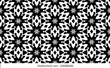 Black and white kaleidoscope, seamless vector pattern, abstract geometric background