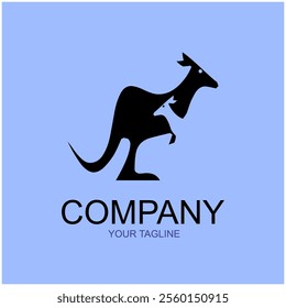 Black and white kangaroo animation vector, animal concept logo design.