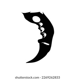 black and white karambit knife logo, icon, isolated on white background. weapon, knife, karambit, blade, melee, melee weapon, attack, war, game, vector illustration.