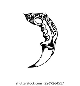 black and white karambit knife logo, icon, isolated on white background. weapon, sketch, knife, dagger, karambit, melee, melee weapon, attack, game, war, sharp, sharpness, vector illustration.