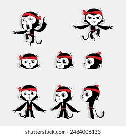 Black and White karate, kung fu monkey character sheet design Vector.