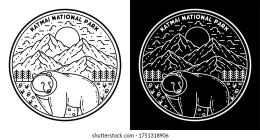 Black and White Katmai National Park Monoline Badge Design