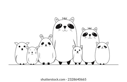 Black and White Kawaii Animal Character in Standing Pose.