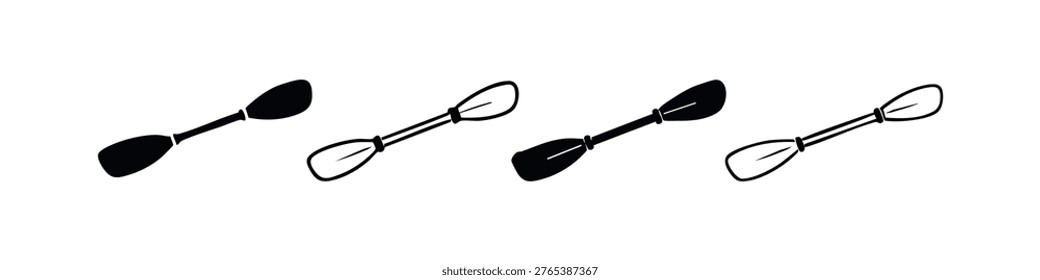 Black and White Kayak or Canoe Paddle Icons