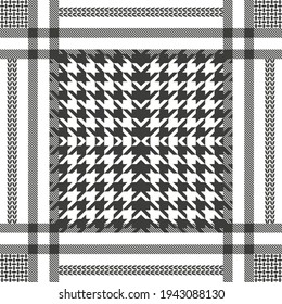 Black and white keffiyeh pattern. Squared checkered print. Template for scarves, plaids and other textile designs.