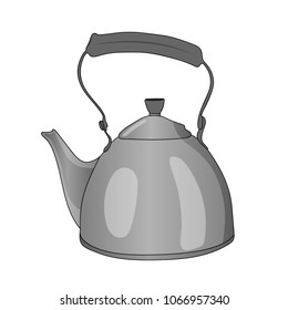 Black and white kettle. Cartoon vector illustration.