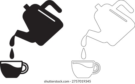 Black and white kettle pouring liquid into cup silhouette