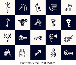black and white key icon vector collection