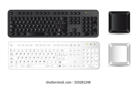 black and white keyboard and buttons over white background. vector