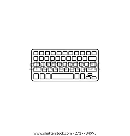 Black and White Keyboard Outline with Full Key Layout
Stylized keyboard illustration showing rows of blank keys in a standard layout. Minimalist and schematic design.