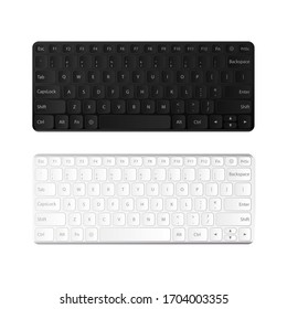 Schwarz-Weiß-Tastatur-Set. Moderne Tastatur einzeln auf weißem Hintergrund. Realistische Vektorillustration.
